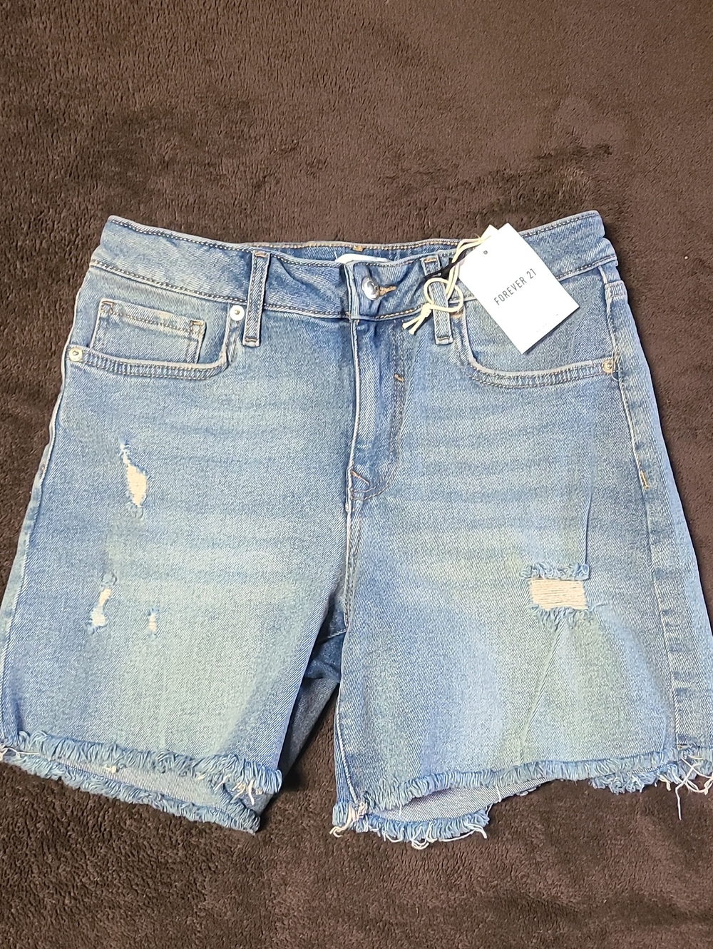 Forever 21 Light Wash Distressed Denim Cutoff Shorts